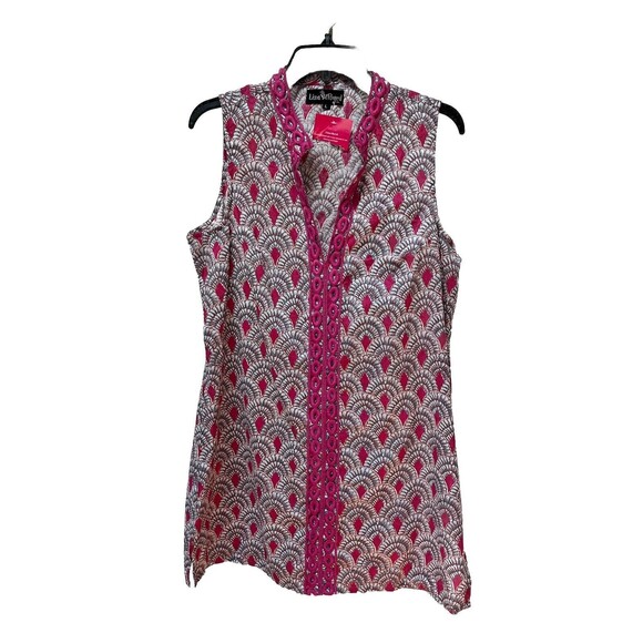 NWT Liza Byrd Geo Print Pink Embroidery Tunic Dress Cover Up Womens Sz L - Picture 1 of 6